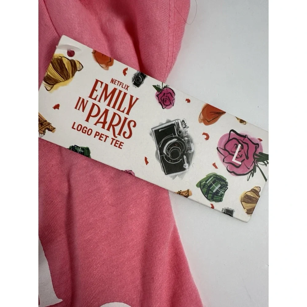 Netflix Emily in Paris Pink Logo Pet T-Shirt Dog Shirt Size Large NWT